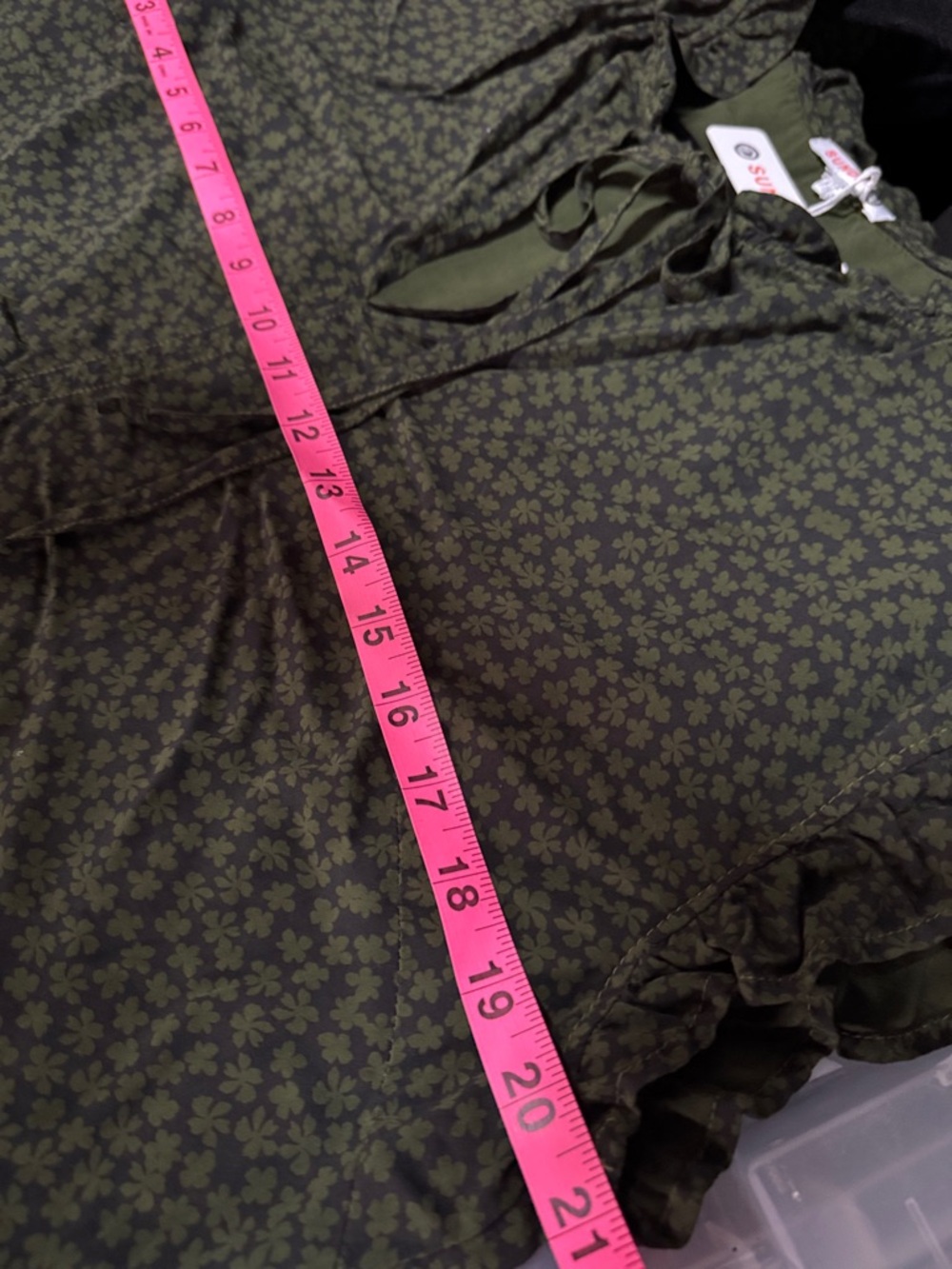 NWT Sundry Olive Green Floral Ruffle Tie-Neck dress - Picture 4 of 11